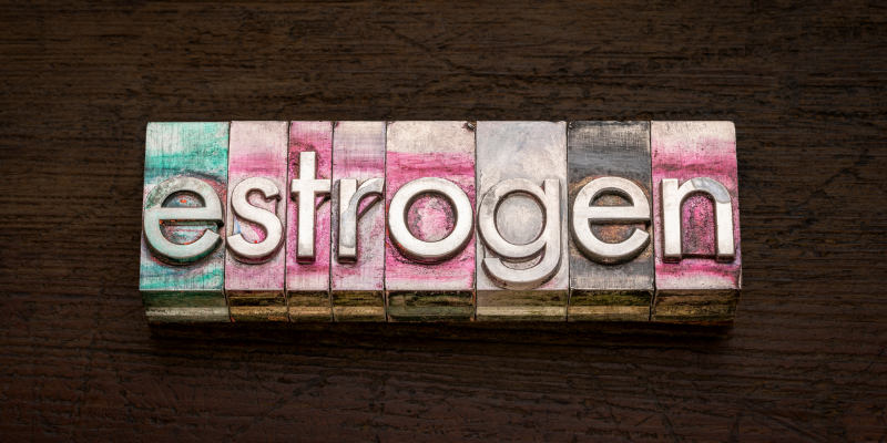 estrogen imbalance after 40 concept illustrated with wooden letter blocks