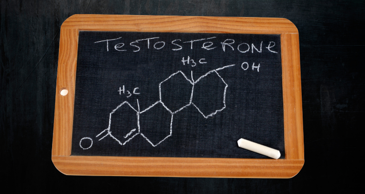 Optimal testosterone after 40 concept shown through a testosterone molecule drawn on a chalkboard.