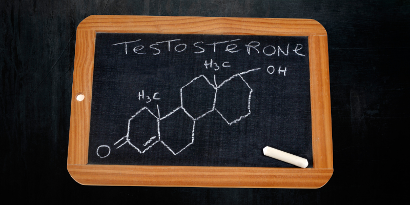 Optimal testosterone after 40 concept shown through a testosterone molecule drawn on a chalkboard.
