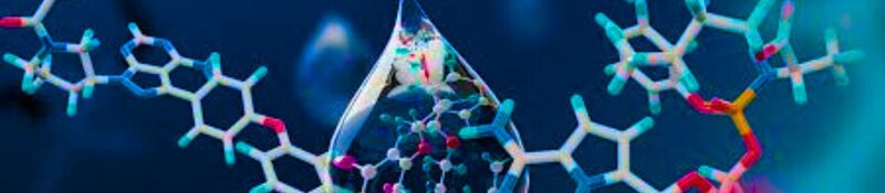 Abstract visualization of peptide molecular structures interacting in a biological environment, representing cellular signaling and recovery mechanisms